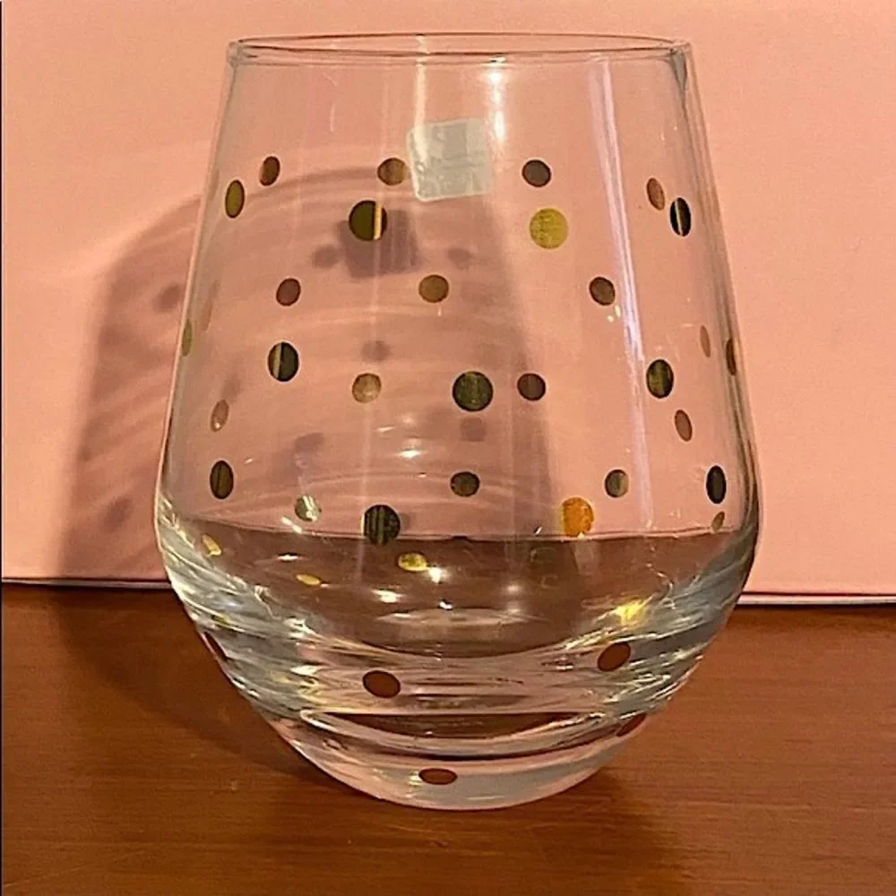 NIB Kate Spade Larabee Dot Gold Stemless Wine Glasses!